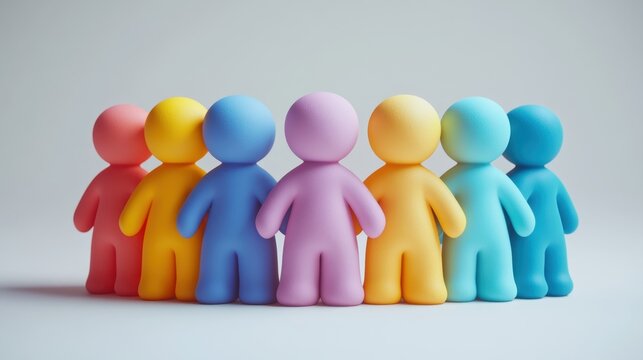 Vibrant networking clay figures illustrating teamwork studio digital art minimalist front view creative concept