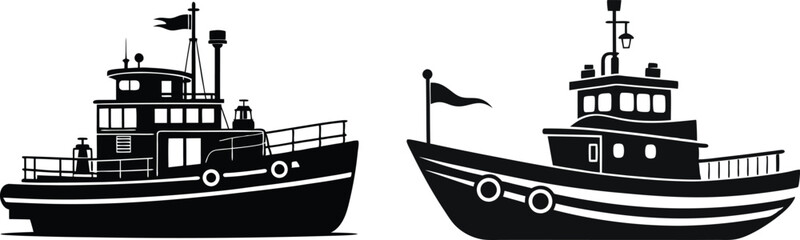 Obraz premium Tugboat vector black set icon. Vector illustration Tugboat on transparent background.