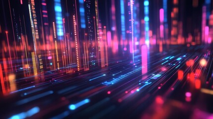 Fototapeta premium Abstract digital data stream, glowing lines and vibrant colors. Ideal for tech, AI, big data, and futuristic concepts.