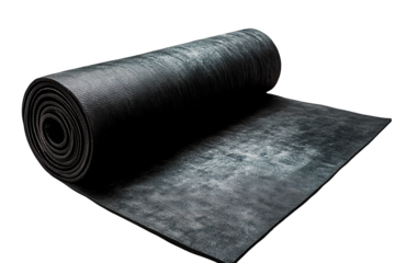 Rolled Dark Gray Textured Mat on White Background