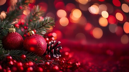 Festive Red Ornaments Resting On Christmas Tree Branch