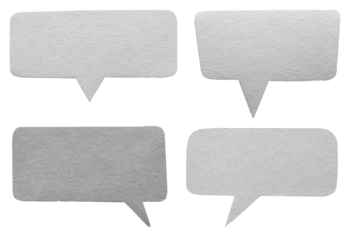 Collection set of grey gray blank cut out paper speech bubbles with round rounded corners, copy space for text on transparent png background design element