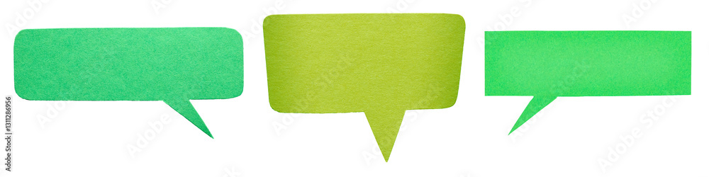 Poster Collection set of green blank cut out paper speech bubbles with round rounded corners, copy space for text on transparent png background design element