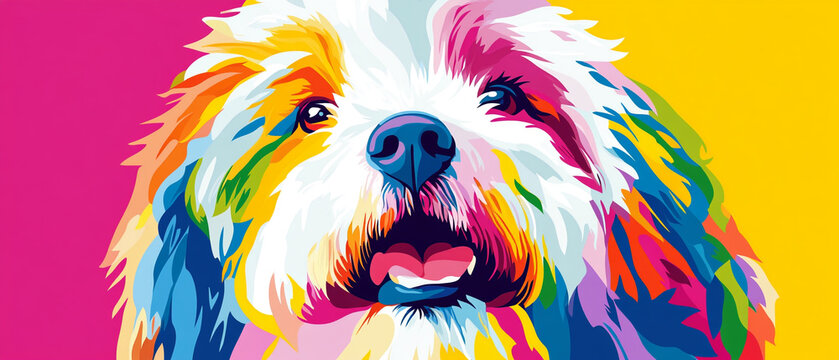 Vibrant Abstract Art of an Old English Sheep Dog with a Colorful Coat Showcasing Unique Patterns and Textures in a Playful and Whimsical Style for Pet Lovers and Art Enthusiasts