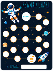 children's reward-tracker on the space theme with an astronaut and a rocket