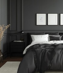 Modern Dark Bedroom Interior with Artwork