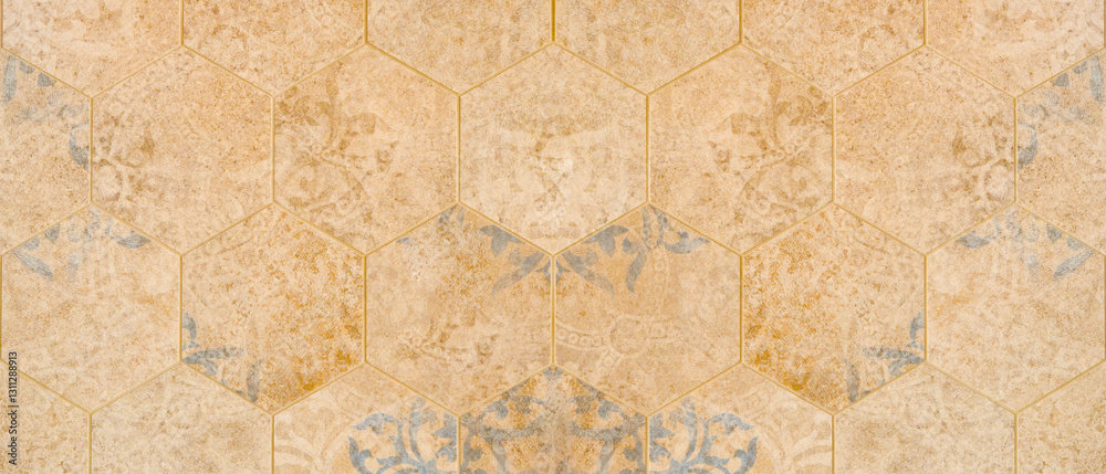 Poster old gray brown worn vintage shabby damask patchwork hexagonal hexagon motif tiles tile mosaic stone 