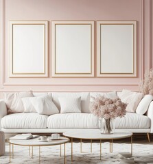 Pink Living Room Mockup with White Sofa