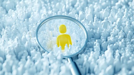 A Magnifying Glass Reveals A Yellow Figure Amidst A Crowd