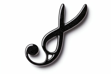 Glossy black cursive letter J on white