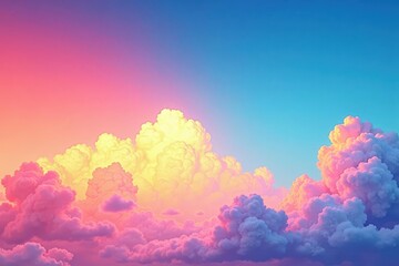 Abstract watercolor sky, rainbow hues Puffy clouds , colorful, graphic