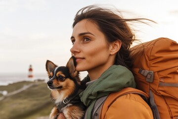 Adventurous spirit with loyal dog, capturing serene moments in n