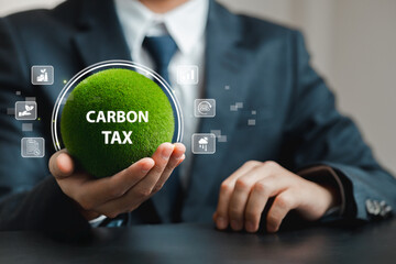 Businessman Holding Green Sphere Representing Carbon Tax Concepts