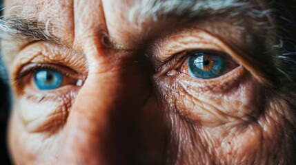 Blue eyes of old man close-up