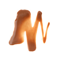 Spilled chocolate milk isolated, hot chocolate puddle, liquid stain, coffee splatter, brown latte