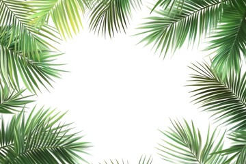 tropical palm leaves frame on white background
