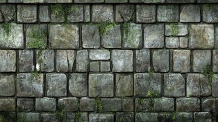 Fototapeta premium Weathered Stone Wall: A detailed texture of a weathered stone wall, displaying an array of rectangular and square stones, aged and worn, hinting at history and enduring strength