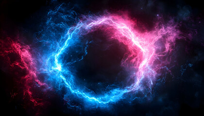 Glowing ring of cosmic energy; celestial portal background with pink and blue nebula