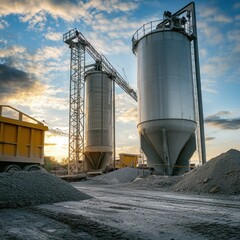 Obraz premium Installation of heavy machinery in a manufacturing plant under construction
