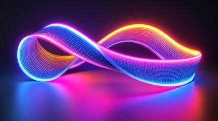 Glowing neon infinity symbol, abstract digital art.