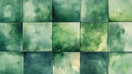 Green ceramic tiles, wall, watercolor style