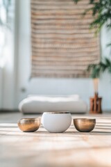 Minimalist scene featuring harmonious bowls and calming textures