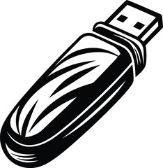 Modern and new style USB or Pen drive isolated vector art, USB or Pen drive silhouette and line art vector illustration