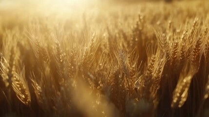 Golden wheat field bathed in warm sunlight during harvest time
