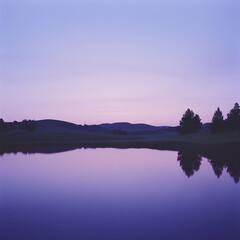 Fototapeta premium Serenity at Twilight: A Landscape of Peaceful Transition Between Day and Night Over a Tranquil Lake