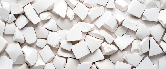 A neatly stacked pile of white paper highlighting the delicate texture of broken porcelain and its unique aesthetic appeal