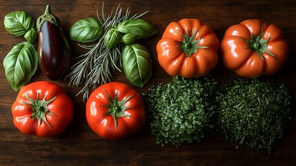 Fresh vegetables arranged on wooden surface