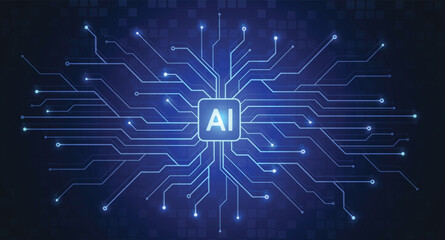 Artificial intelligence chipset on circuit board in futuristic concept technology artwork for web, banner, card, cover. Vector illustration