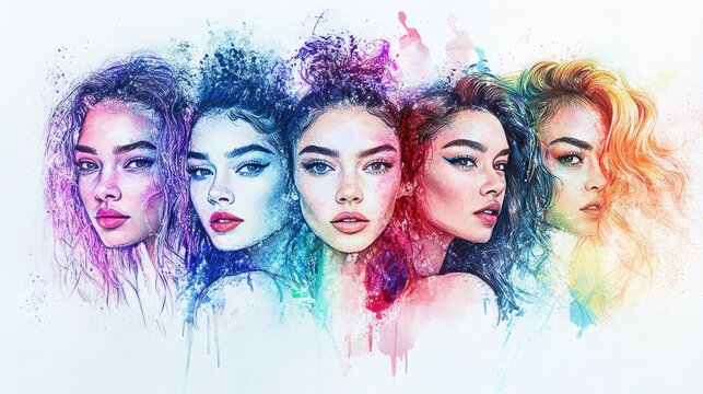 A vibrant portrayal of five women, each with unique appearances and expressions