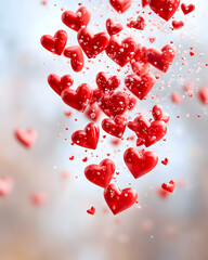 Obraz premium Hearts falling softly, love floating in a dreamy, gentle background