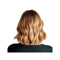 Naklejka premium A wavy, shoulder-length hairstyle featuring shades of blonde and caramel tones.