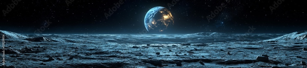 Wall mural a breathtaking view of the moon's surface with earth in the distance creating a vast otherworldly la