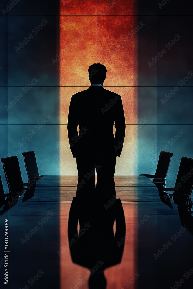 Canvas Prints a man stands in front of a long table with chairs