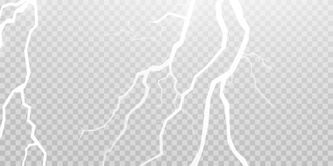 Lightning set. Thunderstorm and lightning. Magic and bright light effects. Vector illustration