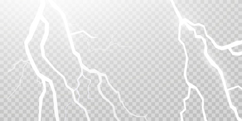 Lightning set. Thunderstorm and lightning. Magic and bright light effects. Vector illustration