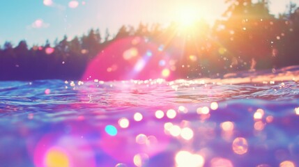 Sunlight reflecting on calm ocean waves at a sandy beach during warm daytime