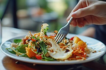 Delicious Roasted Cauliflower Salad Healthy Food Restaurant Meal fork diet lunch fresh tasty plate  