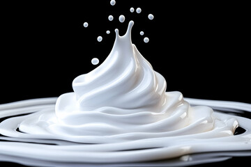 Liquid splash Creamy swirl with drips and ripples. Isolated black background