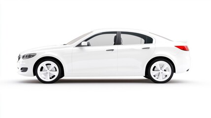 Fototapeta premium Modern white sedan isolated on white background with sleek design and safety features. Generative AI