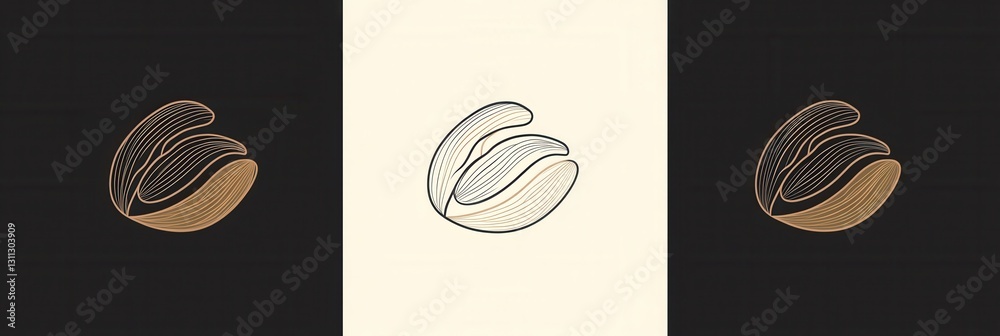 Poster minimalist design featuring modern abstract line art of almond and walnut in a nut logo that highlig