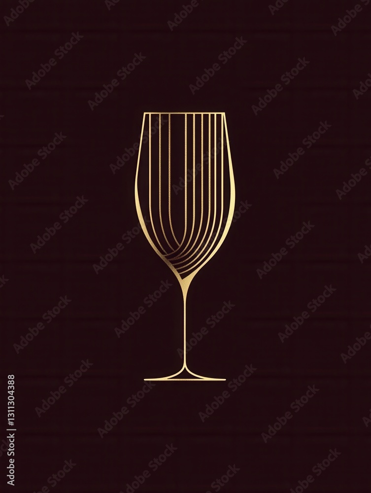 Poster minimalist wine glass logo design featuring abstract lines in deep red and gold for sophisticated br