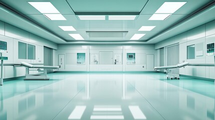Empty, Sterile Operating Room Interior View with Gurney Beds