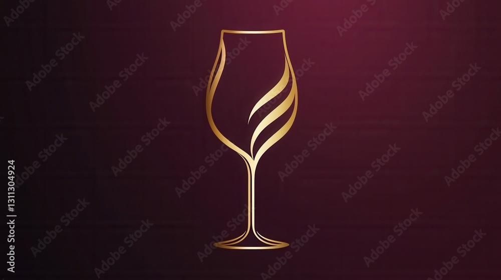 Aufkleber Minimalist wine glass logo design featuring abstract lines in deep red and gold colors for sophisticated branding and elegant presentation