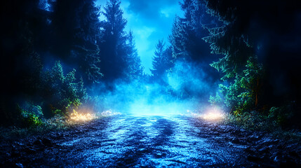 Mystical Forest Road at Night