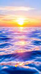 Obraz premium Ocean waves glisten reflecting bright sunset. Water horizon glows