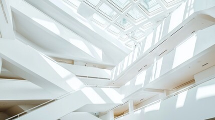 Obraz premium Modern white building interior with sunlight.